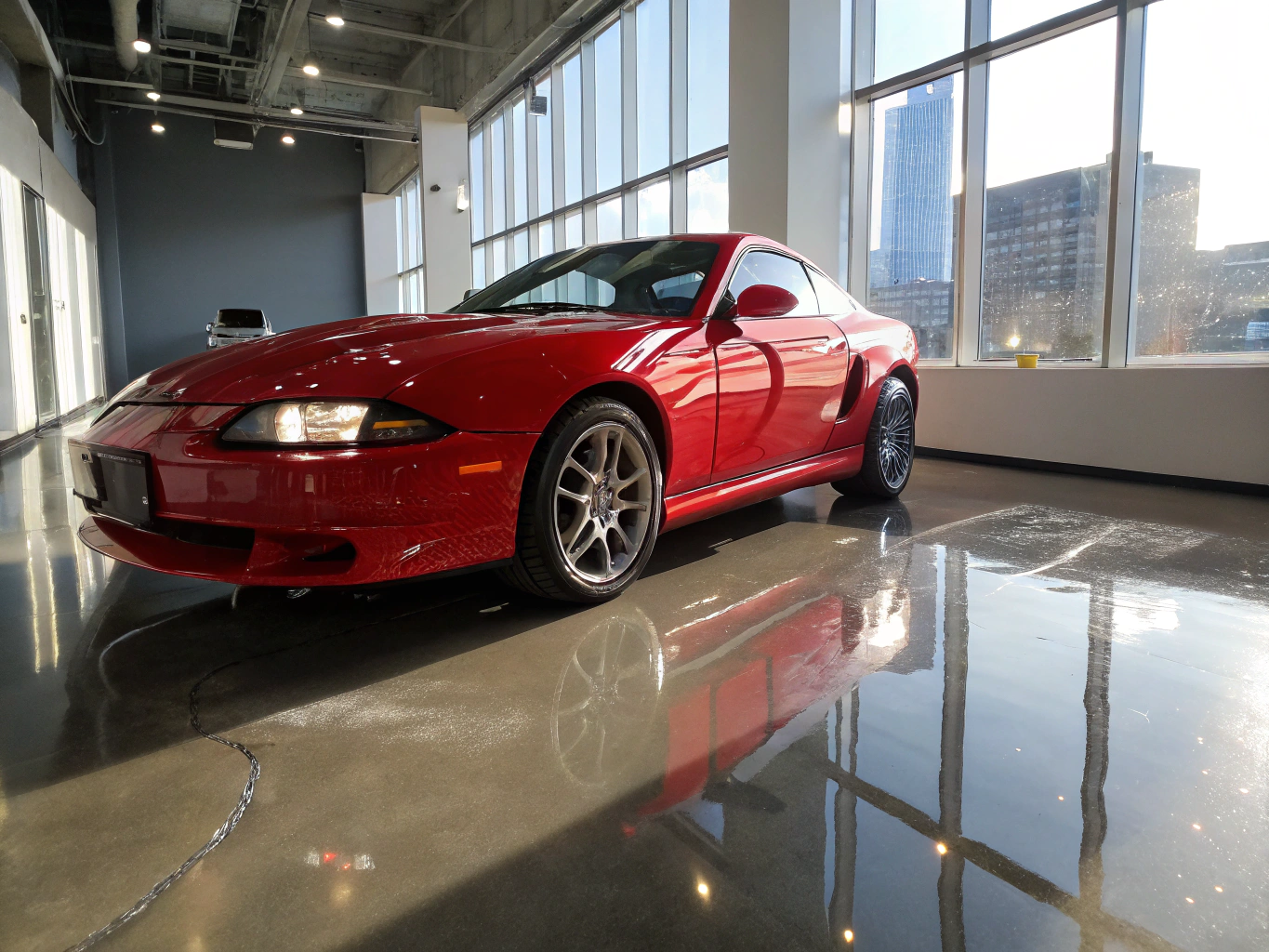 Clean fully inspected refurbished car presented under workshop showroom lighting